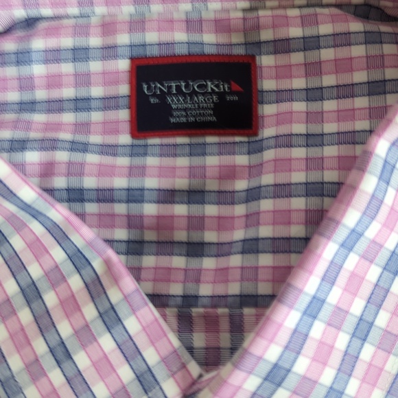 UNTUCKit Men's Pink and Blue Plaid Casual Button Down Shirt - Picture 12 of 12